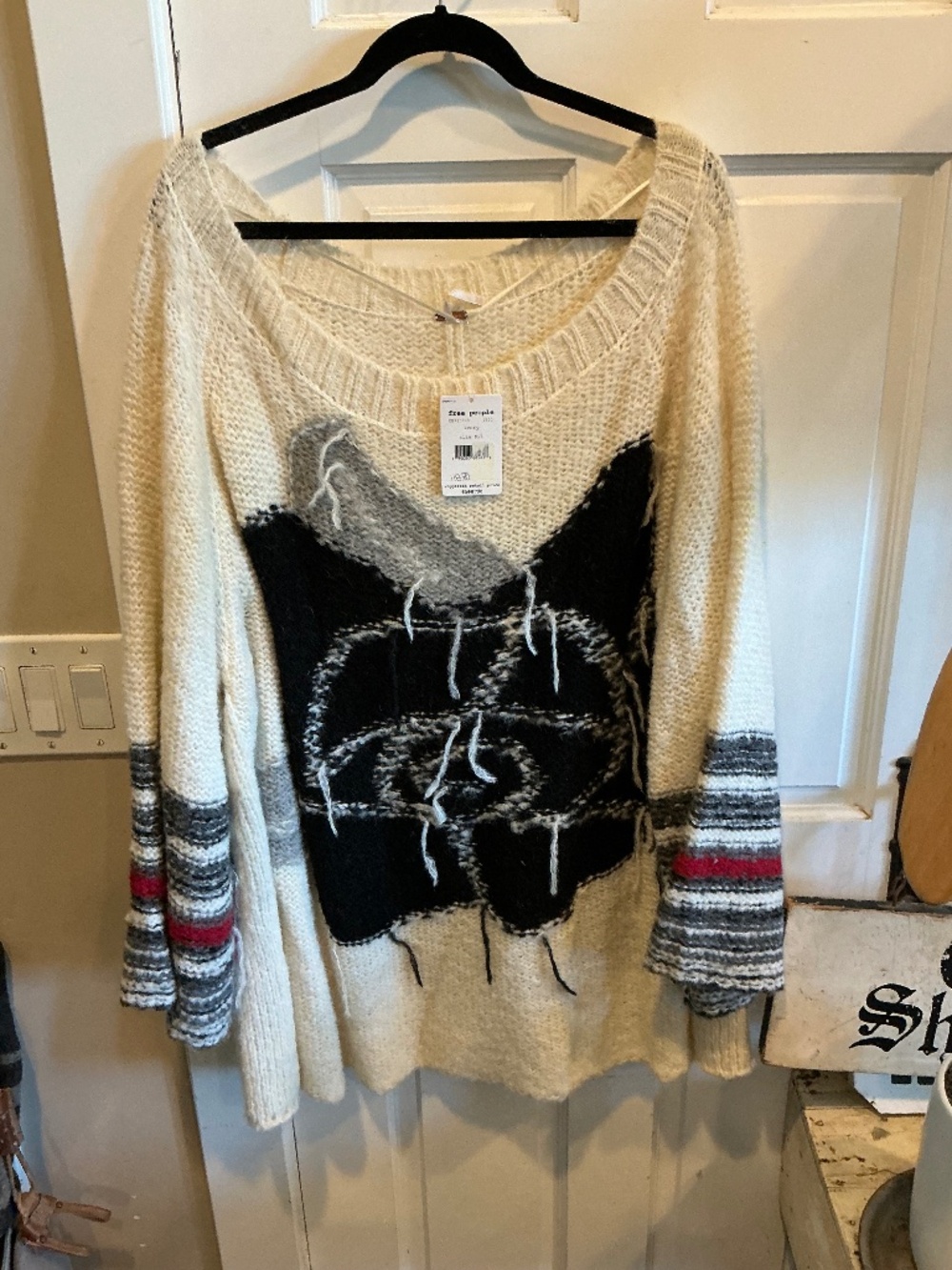 Free People sweater with abstract pattern in front! Brand new with tags! M/L